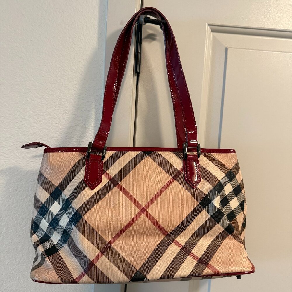Burberry Nickie Tote Nova Check Coated Canvas Small